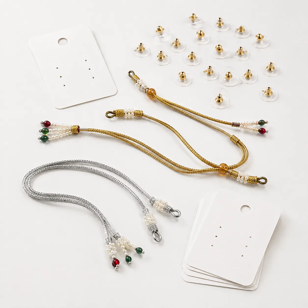 Jewellery accessories assortment with display cards dori and earring backs