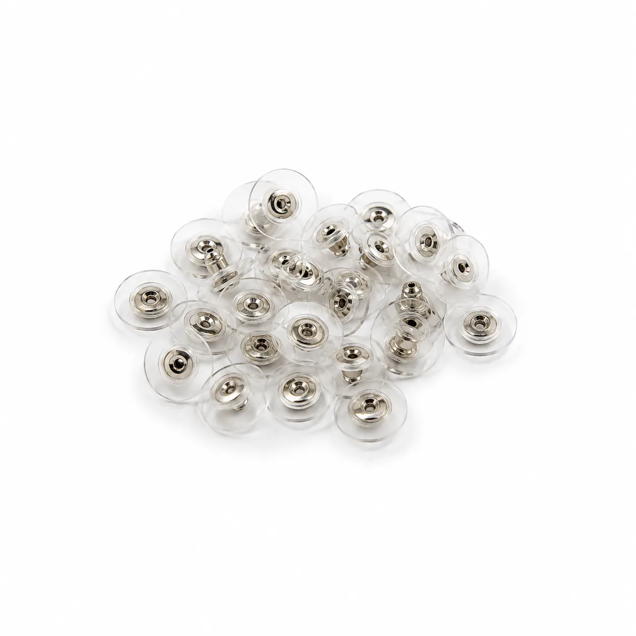 Clear silicone earring backs with silver-tone metal centres